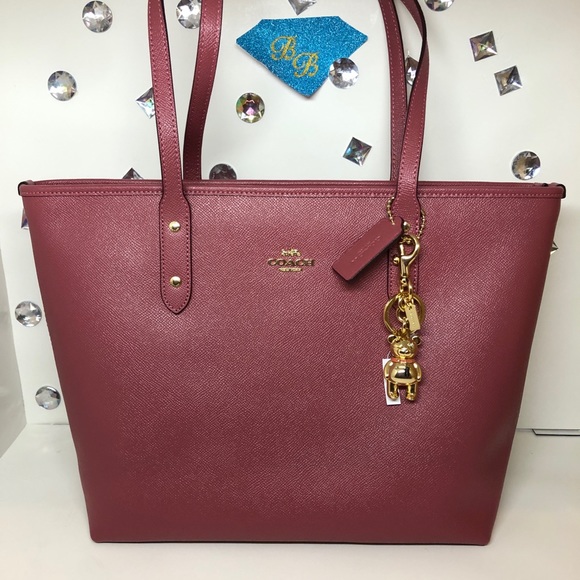 HP 🎉COACH CITY ZIP TOTE ROUGE RED + 3D BEAR CHARM - Picture 1 of 5